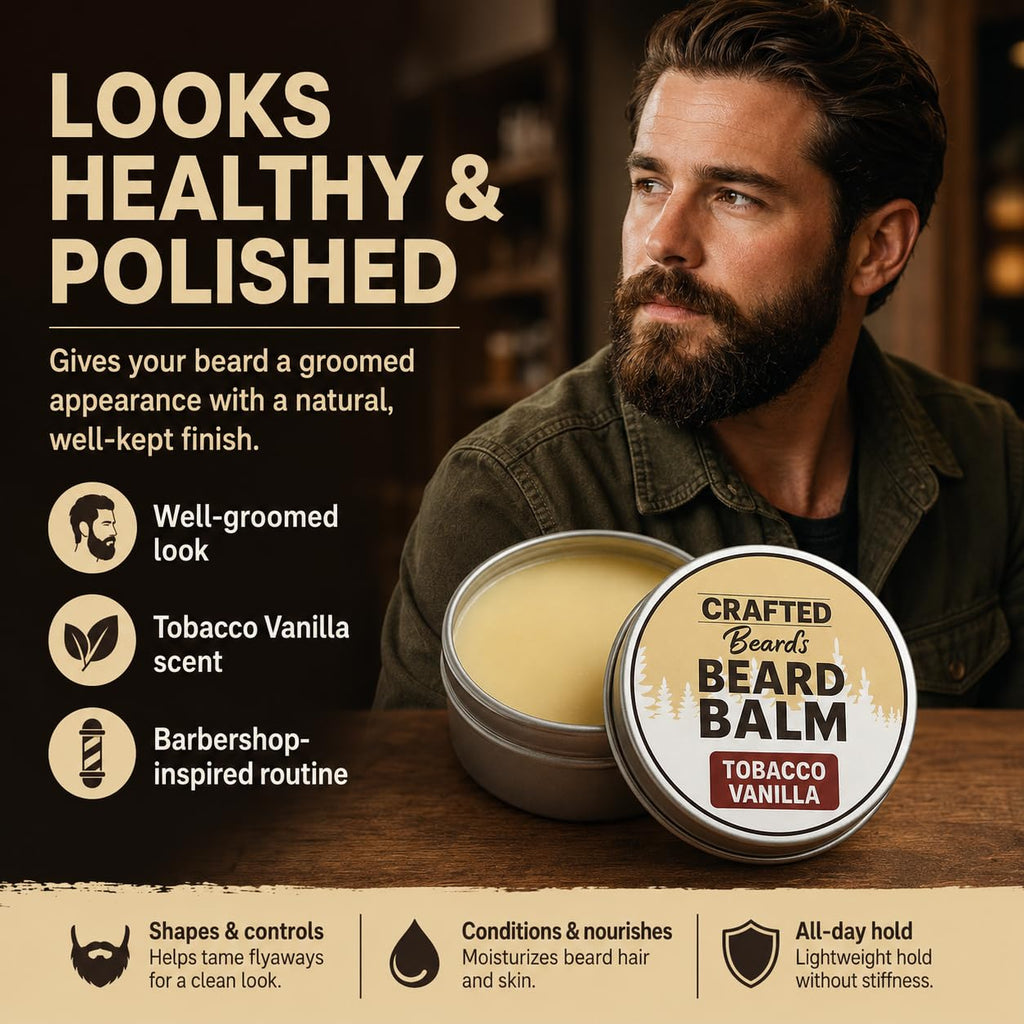 Crafted Beards Beard Balm - Tobacco Vanilla Scent - 2oz Tin - Beard Wax - Light Hold - (TV)