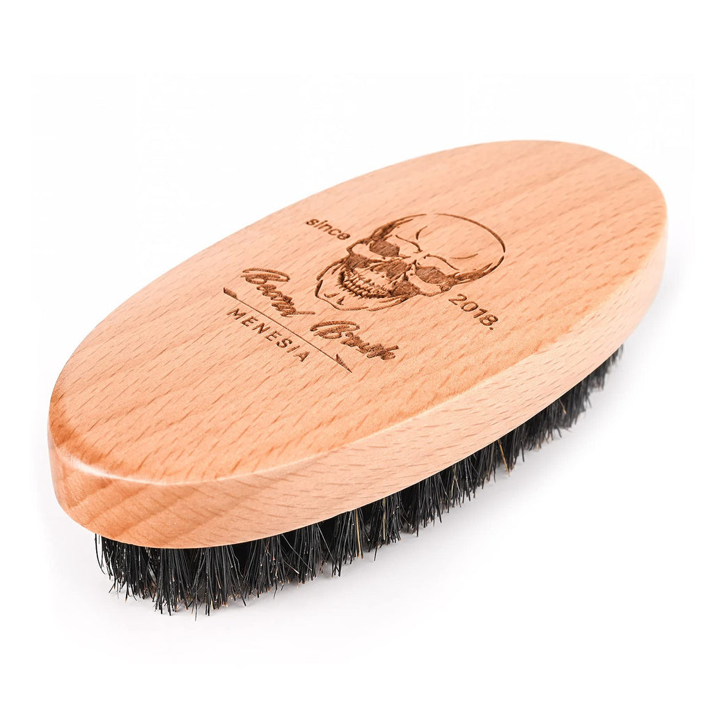 Menesia Boar Bristle Hair Beard Brush for Men, Pocket Travel Men's Wooden Small Soft Beard Brush (Skull)