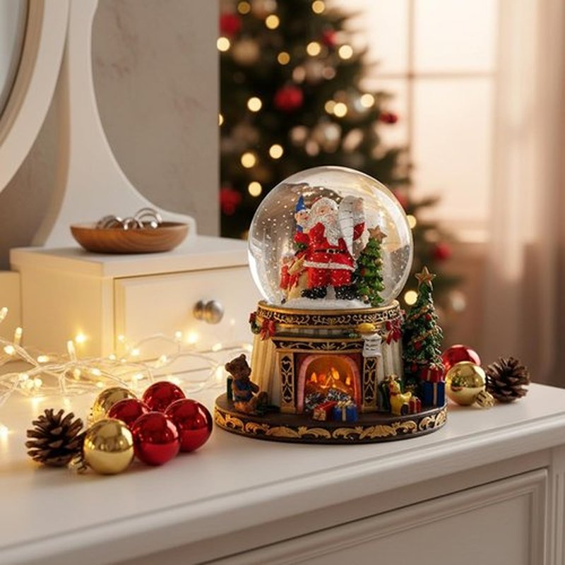 Santa Claus Musical Snow Globe | Automatic Snowfall & Fireplace Flame | Christmas Home Decoration, Plays 8 Classic Tunes