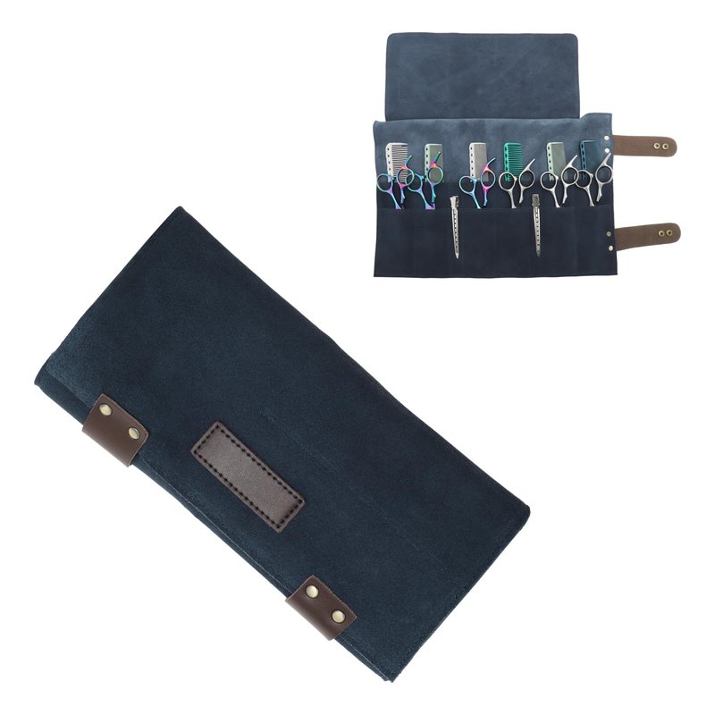 VOCOSTE Barber Scissors Bag Roll Up, Durable & Foldable Salons Tool Pouch with Multi-Pockets, Hair Scissor Shears Cases for Hair Stylists, Blue