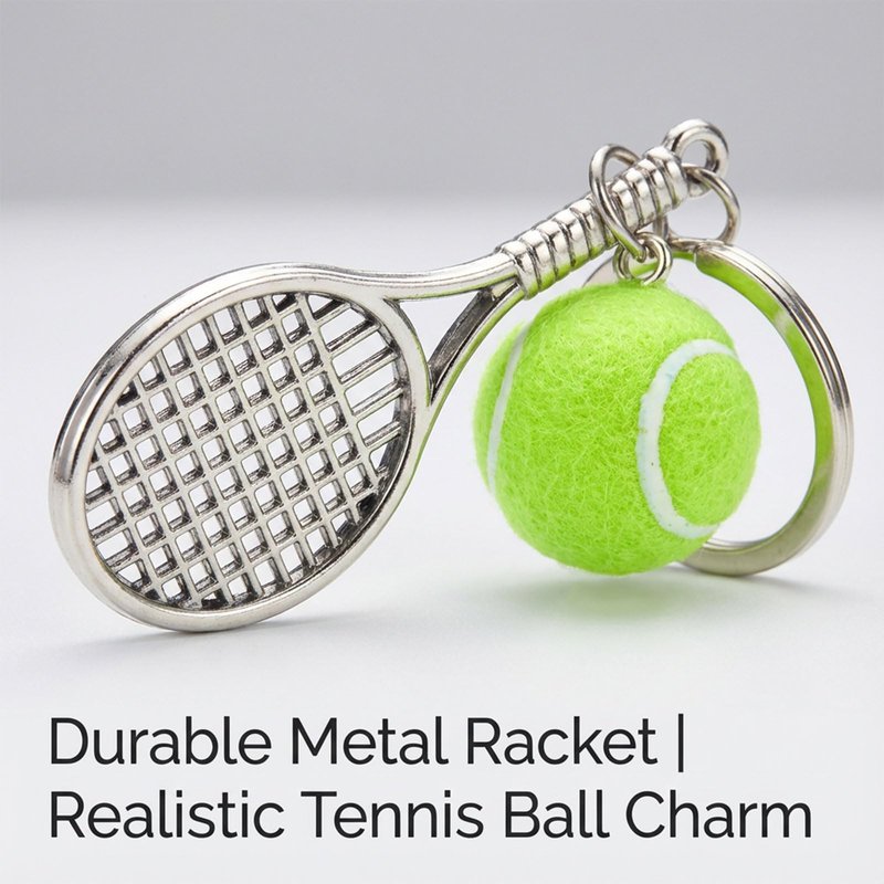 RFCAW 30 Pack Unisex Tennis Keychain Favors - Mini Tennis Ball & Racket Charms Set with Thank You Tag, Bulk Party Goodie Bags for Tennis Tournament, Sports Birthday, Team Gifts for Men and Women