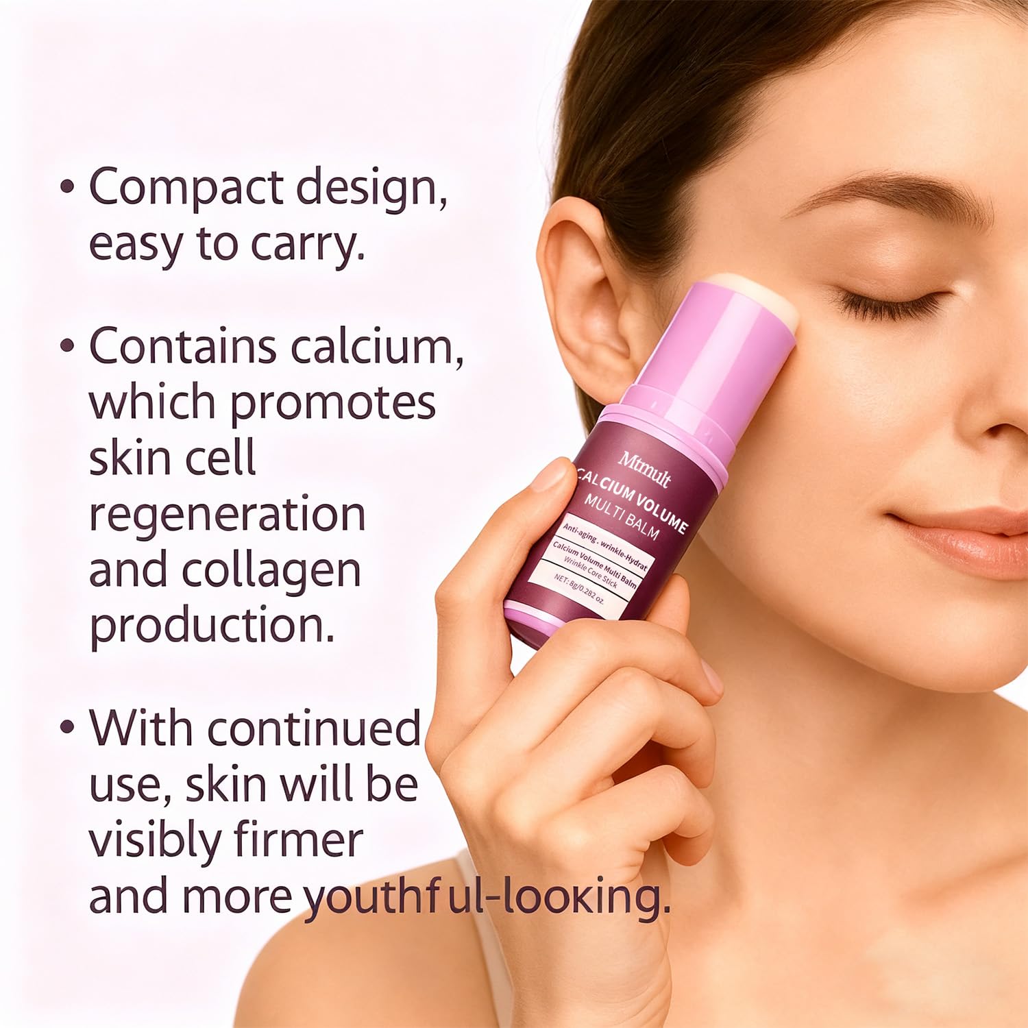 Mtmult Calcium Balm Stick with Coconut Oil & Jojoba Oil - Anti-Aging, Sagging, Wrinkles | Multi-Use with Volume, Collagen (Almond, Vitamin E, 3 PCS)