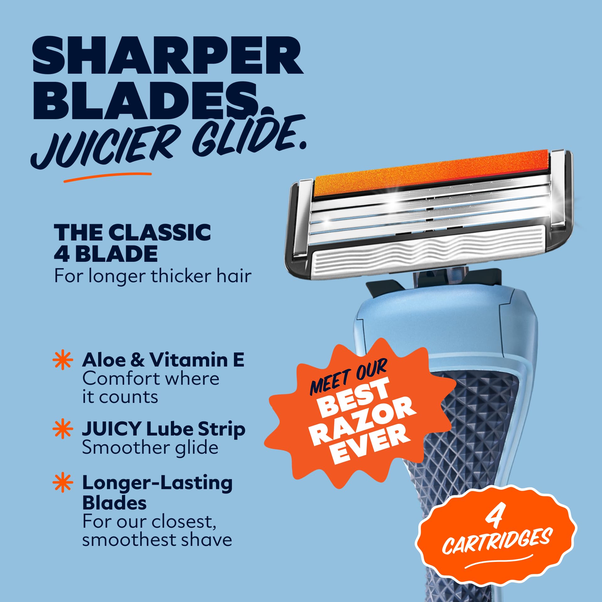 Dollar Shave Club | 4 Blade Razor Refills (4 Pack) and Shave Butter 3 ounce | Swift Rinse Blades for Longer and Thicker Hair | Razors for Men