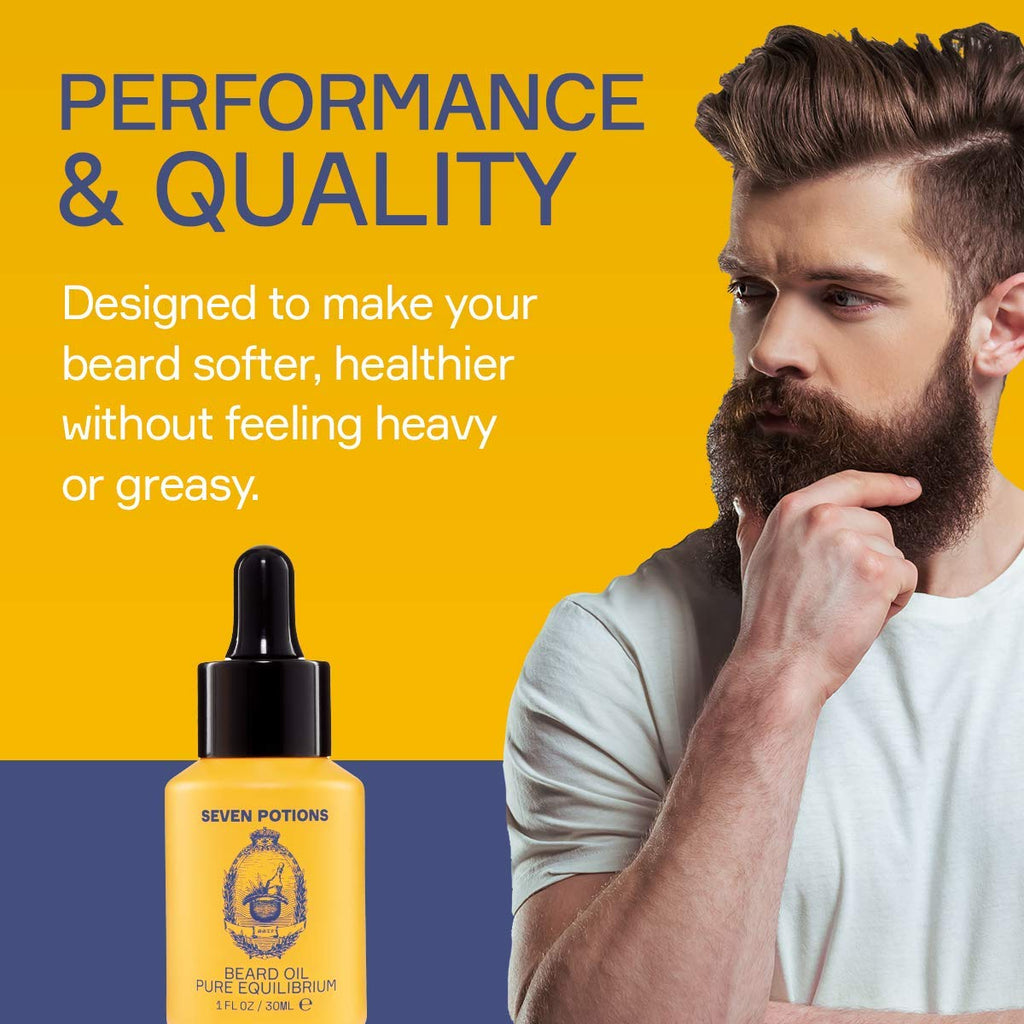 SEVEN POTIONS Natural Beard Oil for Men 1 FL OZ / 30ml — Fragrance Free & Unscented Beard Softener & Conditioner — Vegan Conditioning Oil That Helps Prevent Itch & Dandruff (Pure Equilibrium)