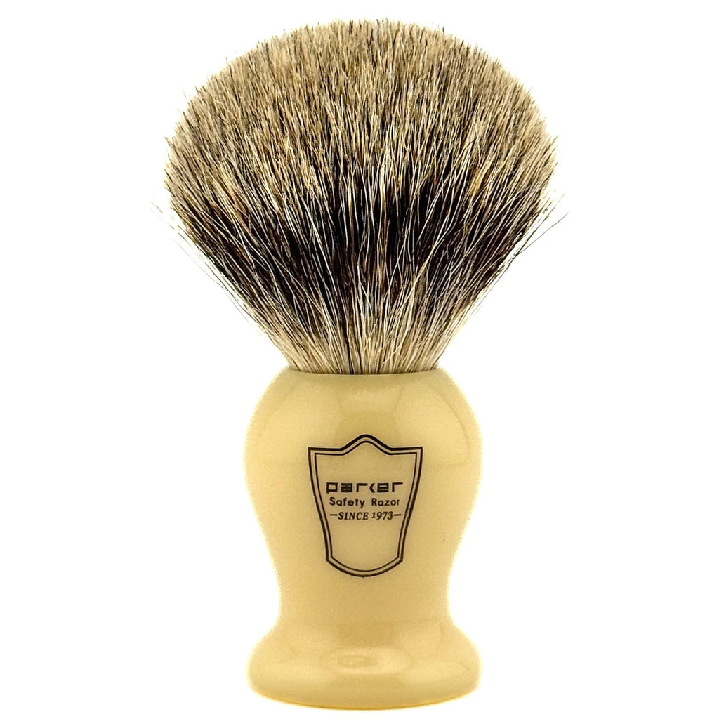 Parker 3-Band Pure Badger Bristle Shaving Brush, Faux Ivory Handle