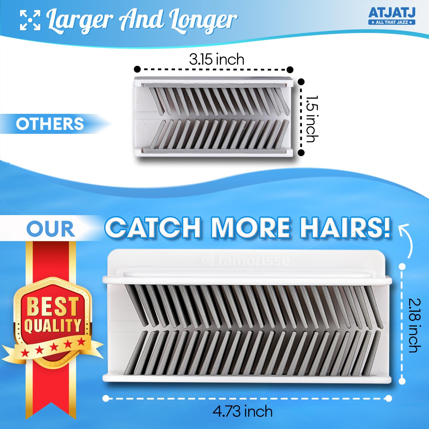Large Shower Hair Catcher Wall, White Hair Drain Catcher with Silicone Bristle, Bathroom Tub Hair Catcher Drain Protector, Hair Collector for Shower, Shower Hair Trapper, Hair Grabber for Drain
