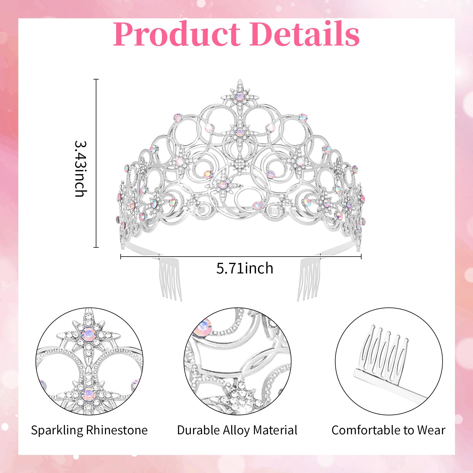 Uintoon Princess Crown Tiaras for Women Girls, Silver Bubble Tiara Crystal Queen Crown Headband, Prom Birthday Party Wedding Halloween Costume Accessories for Women