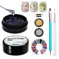 Finger Secret 3D Sculpting Gel Kit – 2×20g Nail Art Gels with Dual Pens, Gold & Silver Chrome Powders, Brushes & Rhinestone Tray for DIY Nail Design at Home or Salon