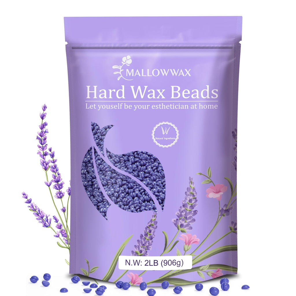 Mallowwax - Lavender - Wax Beads for Hair Removal - Natural & Hypoallergenic Formula - Stripless Refillable 2LB - Ideal for At-Home Use and Sensitive Areas