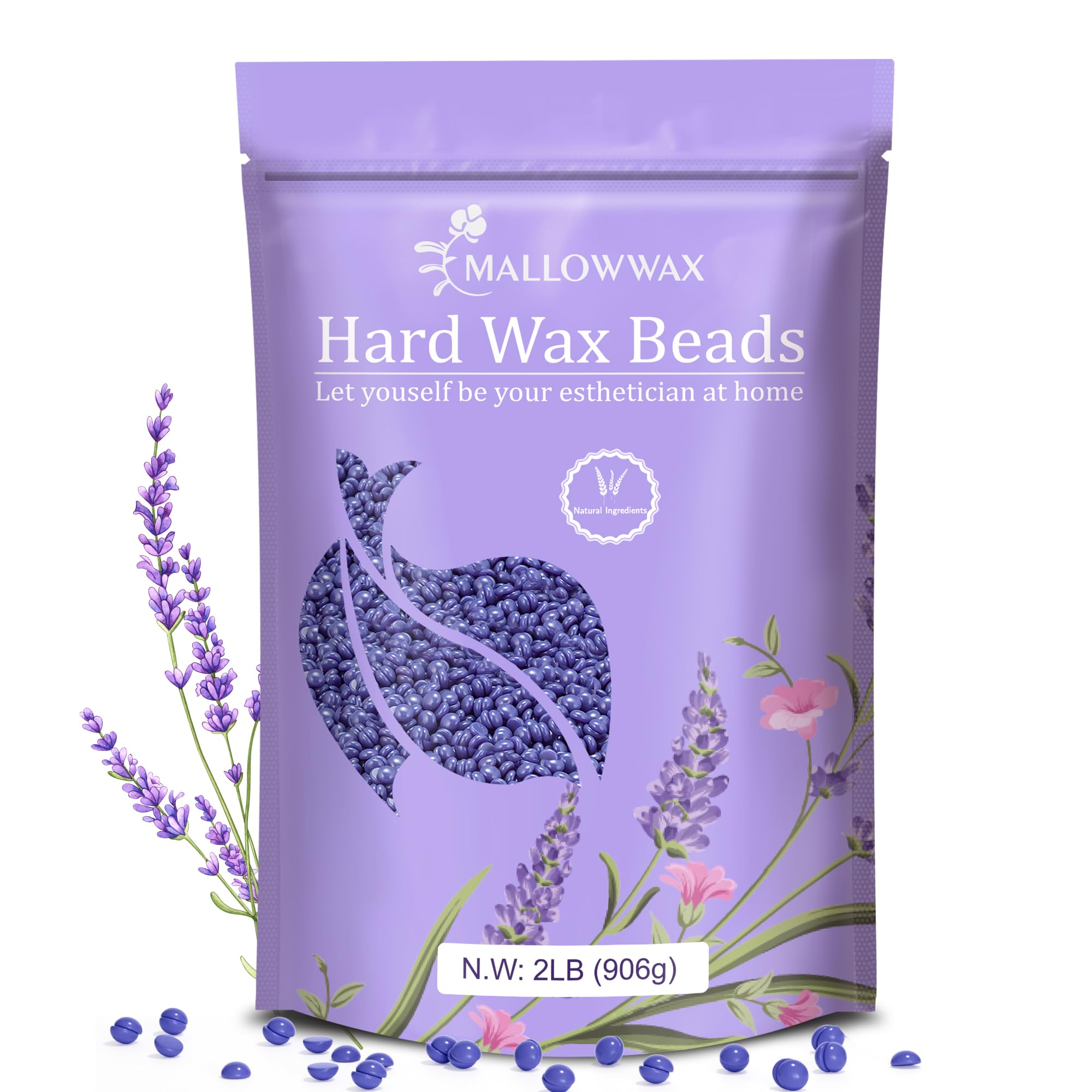 Mallowwax - Lavender - Wax Beads for Hair Removal - Natural & Hypoallergenic Formula - Stripless Refillable 2LB - Ideal for At-Home Use and Sensitive Areas