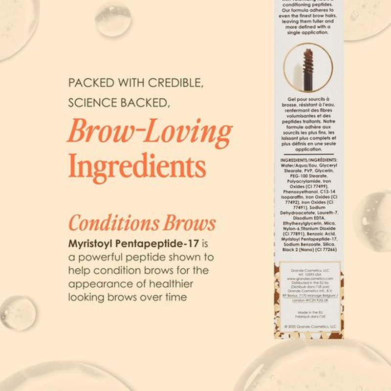 Grande Cosmetics GrandeBROW-FILL Volumizing Brow Gel with Fibers & Peptides, for Natural & Fuller-Looking Eyebrows - Light (0.14 fl oz)