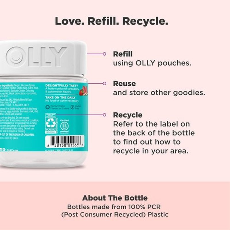 OLLY Teen Girl Multi Gummy - Healthy Skin & Immune Support Chewable Multivitamin, Strawberry Melon Flavor | 100 Count (50 Day Supply)