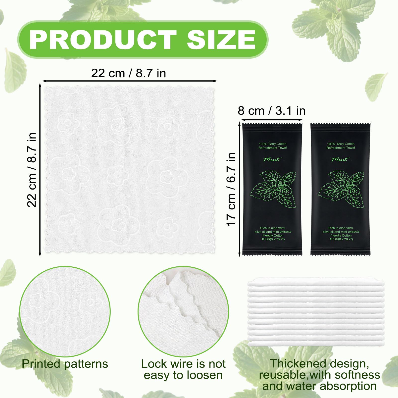 Moist Cotton Towel Bulk Moist Towelettes Individually Wrapped 8.7" x 8.7",White Towel Services,Refreshment Pre Moistened Towels for Travel Sport Party Spa Dentist (1 Count (Pack of 400), Mint)