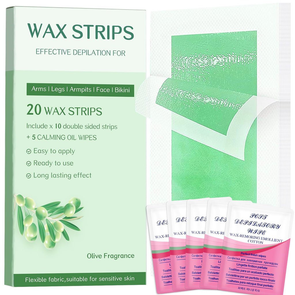 Wax Strips Body for Hair Removal – No Heat Body Waxing Strips for Legs, Arms, Underarms & Bikini Line | Large Wax Strips Body, Cut to Size | At-Home Waxing Solution | 18 Count & 5Calming Oil Wipes