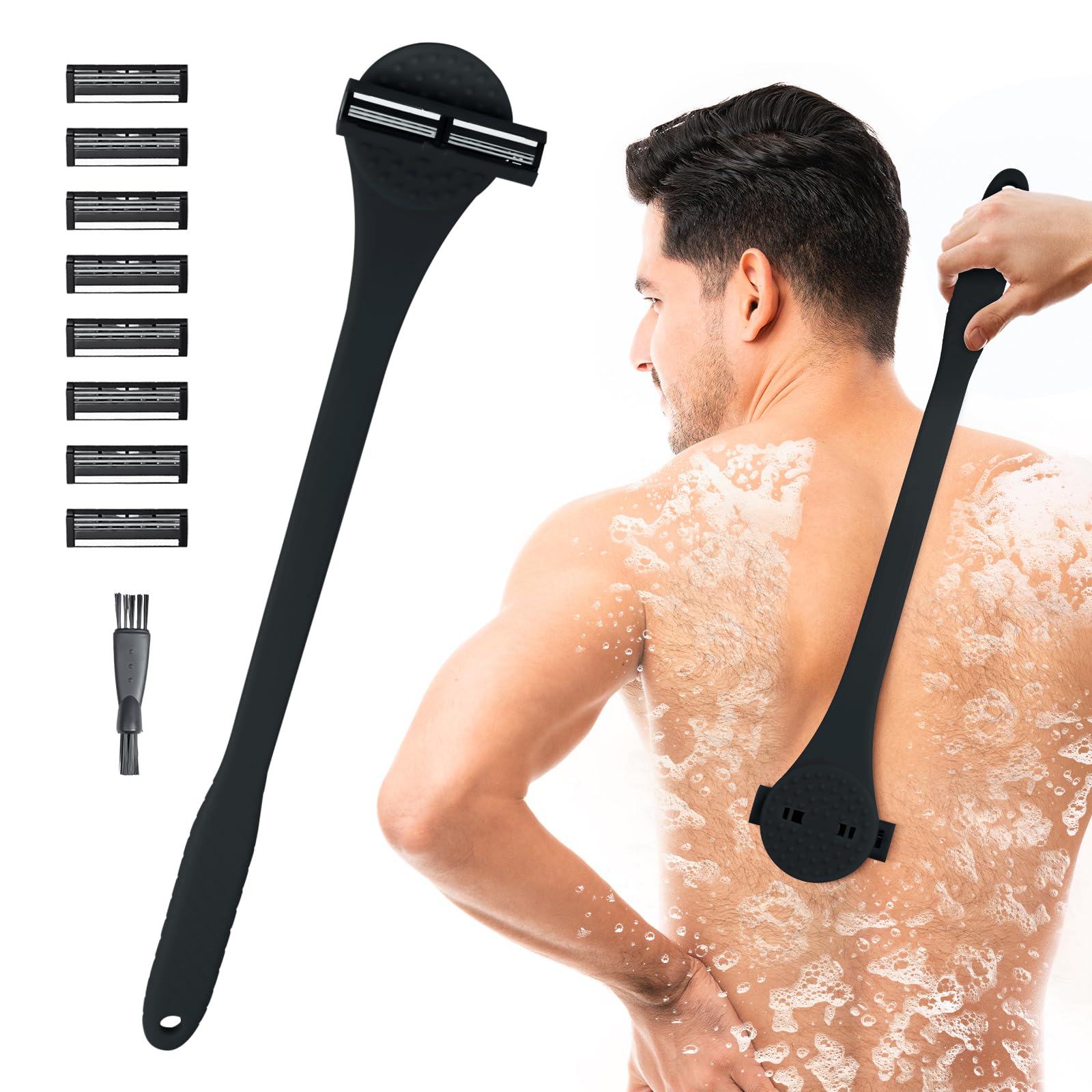 ETbyto Foldable & Silicone Back Hair Body Shaver Refill Cartridges,3 Blade Razor for Men, 10 Razors Included