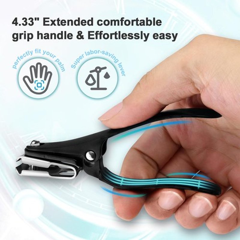 ILLFER Nail Clippers for Seniors Fingernail and Toenails, 360° Rotating Head Ergonomic Long Handle Premium Steel Nail Trimmer for Men Women