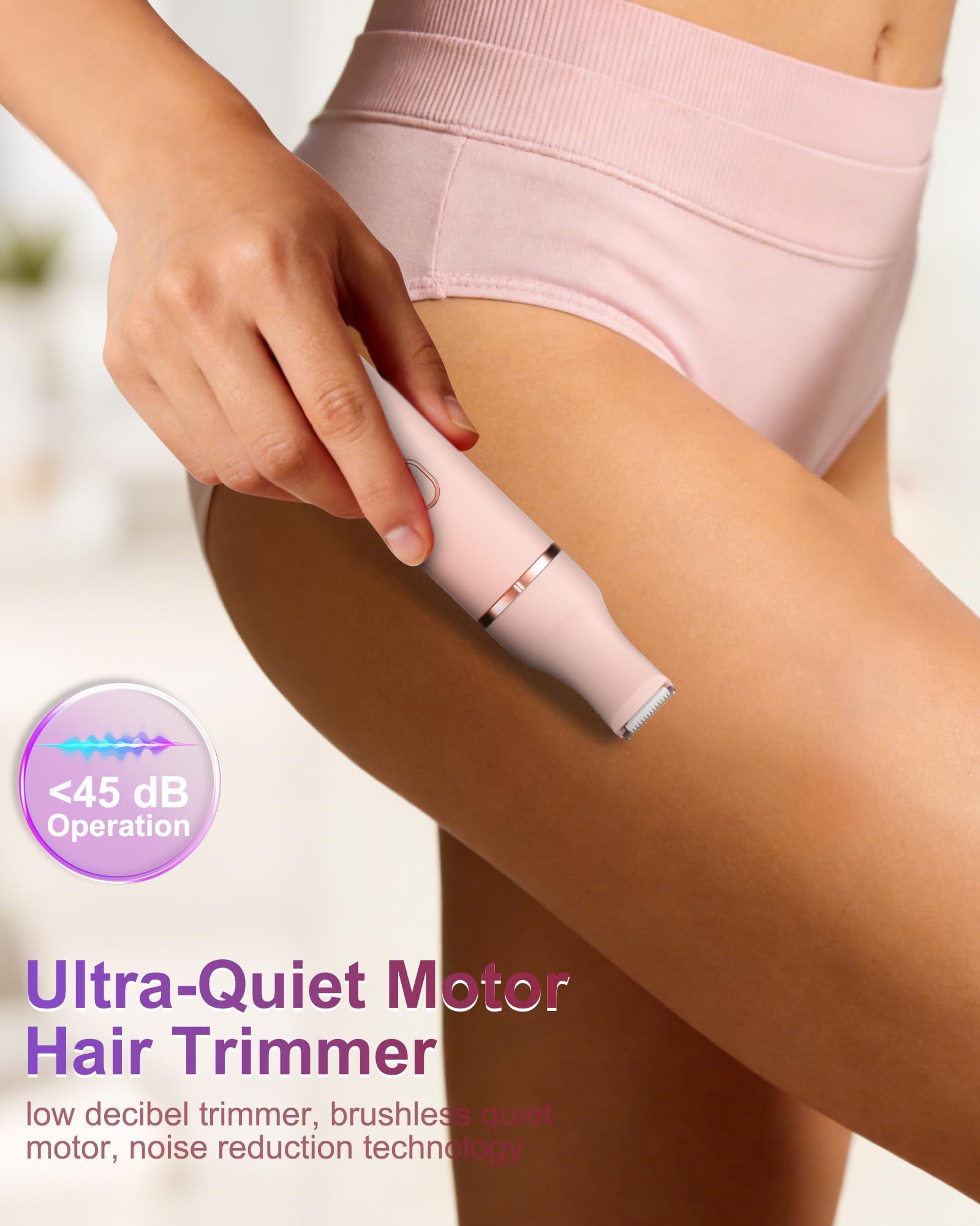 2-in-1 Bikini Trimmer for Women, Waterproof Painless Body Shaver for Legs, Underarms, Bikini Line with Narrow & Wide Ceramic Blades, 3 Combs, USB Rechargeable, Travel Friendly Gift for Women,Pink