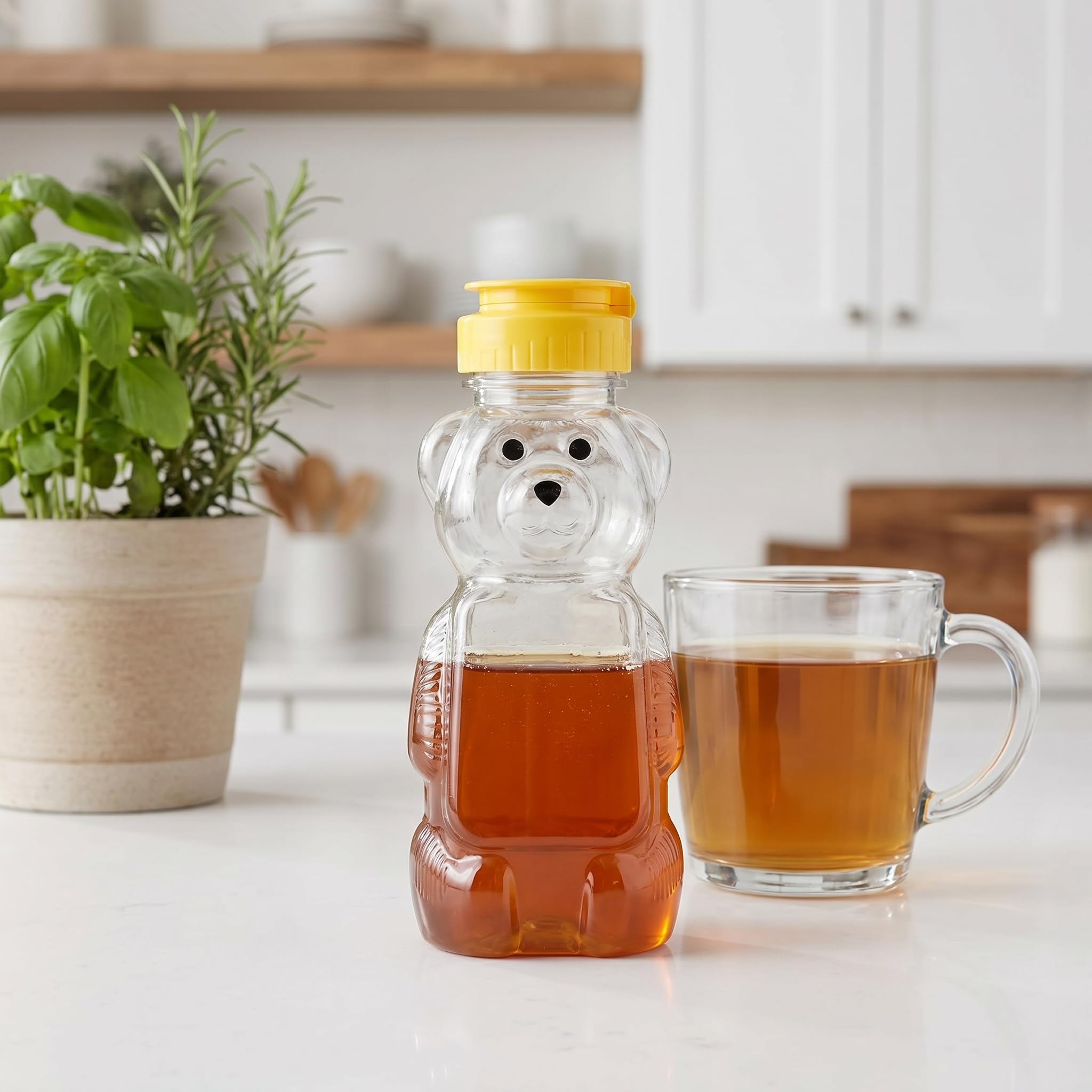 Bekith 16 Pack 8 Fluid Oz Plastic Bear Honey Bottle Jars, Honey Squeeze Bottle Empty with Flip-top Lid for Storing and Dispensing