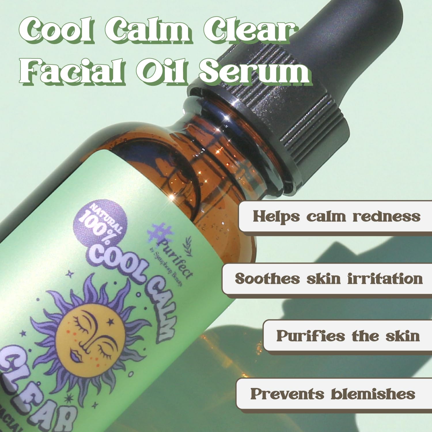 Purifect Cool Calm Clear Tea Tree Oil Facial Serum for Skin - Tea Tree Essential Oil Serum for Face, Redness Relief, Vitamin E for Antioxidant Support, Vegan Skincare, Cruelty Free - 1 fl oz
