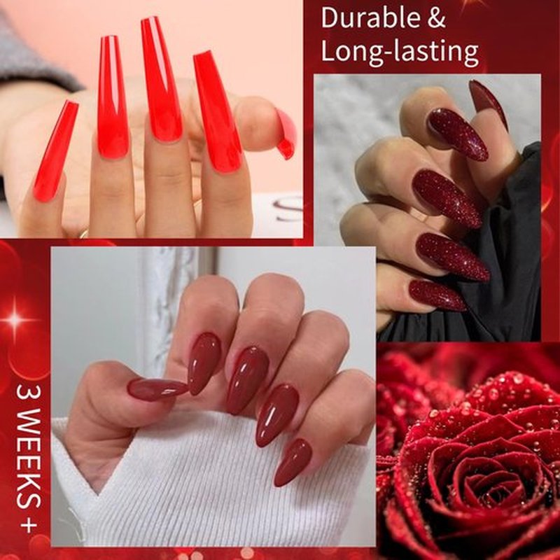 Dip Powder Set, Honey Joy 6 Colors Classic Red Collection Glitter Dipping Powder Set Nail Art Manicure DIY Salon Home Gifts for Women, No Need Nail Lamp Cured, DP-T