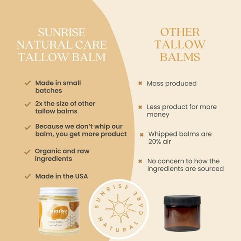 Sunrise Natural Care Unwhipped Honey and Tallow Balm - Body and Face Moisturizer - 100% Grass Fed Beef Tallow - 4 Ounces - Lavender
