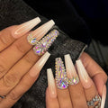 Gufonkod Pink Press on Long Coffin Bling Ballerina Acrylic Nails - 24PCS with Glue, Rhinestones, Gem Artificial Stick on Nails