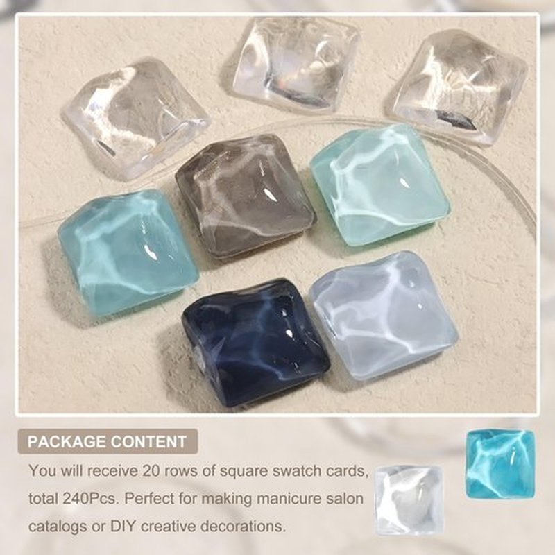 SUTOKAKA 240Pcs Solid Square Nail Polish Swatches Display Cards Uneven Texture Crystal Clear Glassy Nail Color Swatch Dots Chart Tips for Nail Salon Training Practicing Beginners Professionals