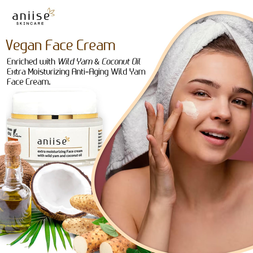 Aniise Wild Yam Extra Moisturizing Face Cream with Coconut Oil - Wild Yam Cream for Menopause & Menstrual Relief - Stabilizes Hormone Levels - Anti-Aging Cream for Very Dry Skin - 1 oz