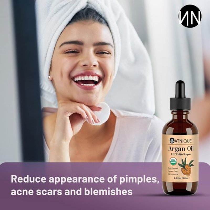 Natnique Organic Argan Oil, 2 oz – Pure Cold-Pressed Moroccan Oil from Morocco for Hair, Skin, Face & Nails – USDA Certified Organic, Virgin Aceite de Argan Cabello, Hexane-Free Moisturizer