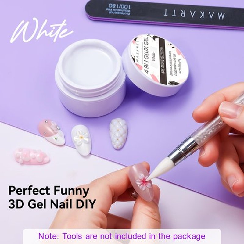 Makartt 3d Gel Nail Art: 4-in-1 3d Nail Gel Sculpting Gels White Non-sticky for Extension, 15ML Solid Builder Nail Gel UV Glue for Acrylic Tips, Rhinestones & Sculpture Gels for Nails Art Salon Home