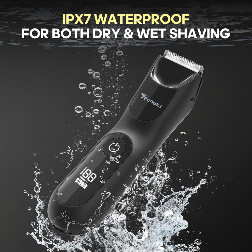 TEENOVA Manscape Body Hair Trimmer for Men, No Nick Pubic Bikini Trimmer for Women, 3 in 1 Versatile Groin Shaver with Nose Hair Trimmer, Cordless Dock Charging, LED Display, Wet/Dry Grommer (Green)