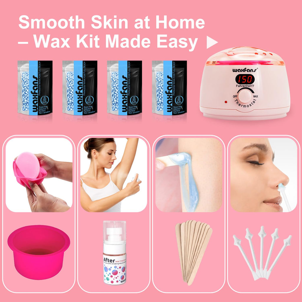 Waxfans Waxing Kit,Wax Warmer for Hair Removal, Wax Kit with Hard Wax Beads for Women,Waxing at Home for Full Body