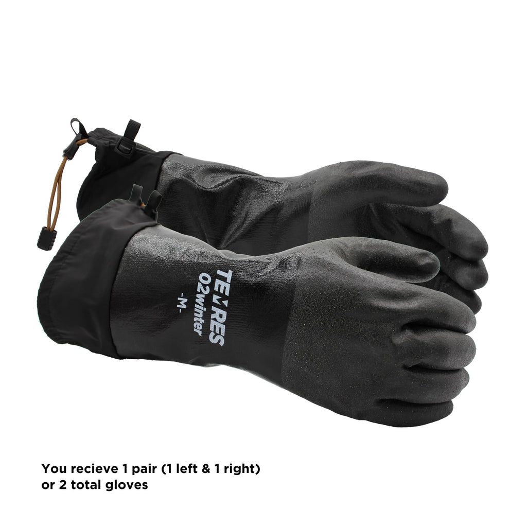 SHOWA TEMRES 282-02 Waterproof Insulated Winter Work Gloves, Breathable Polyurethane, Integrated Drawstring Gaiter Snow Cuff, Thermal Fleece for Skiing, Ice Fishing, Black, Large, 1 Pair