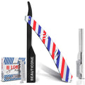 BEAUTICONE Barber Straight Razor for Men – Professional Shavette with Slide-Out Blade Holder, 100 Stainless Steel Blades Included, Cut Throat Razor, Pole Stripe