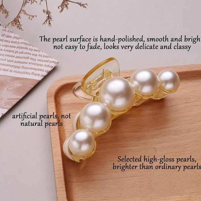 Skiennix Large Pearl Hair Claw Clips - Strong Hold No Slip Barrettes | 4-Piece Set for Women
