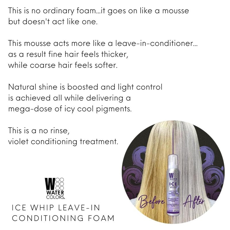 Watercolors | Ice Whip Anti-Yellow Leave-In Conditioning Foam Mousse - Violet Purple for Blonde & Gray Hair, 6.5 oz