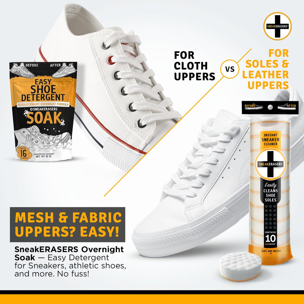 SneakERASERS Instant Sneaker Cleaner, Premium Shoe Cleaning Kit for Sneakers, Dual-Sided Sponges, Effective for Tennis Shoes & Women Men Sneakers, Gentle Rub Design (10 Pack)
