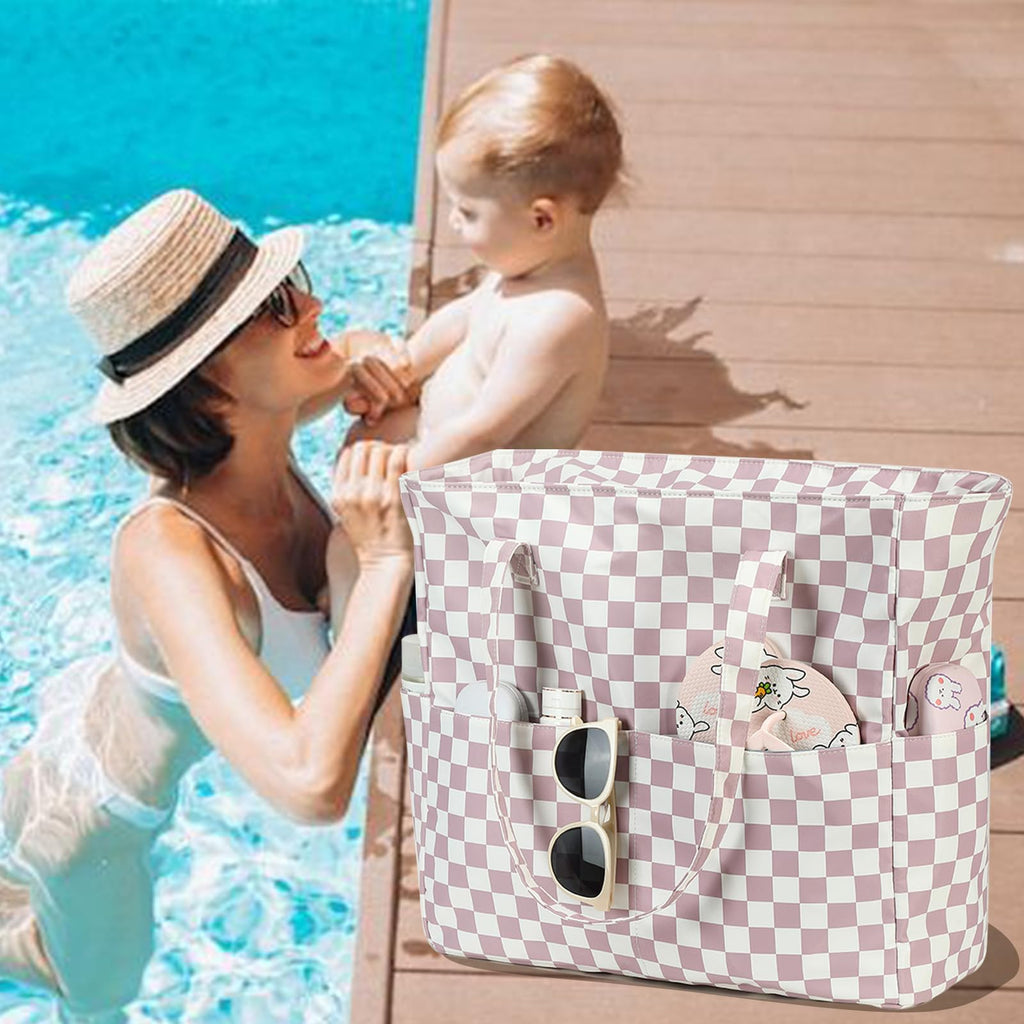 LEDAOU Beach Bag Waterproof Sandproof Women Beach Tote Pool Bag with Zipper for Swim Gym Grocery Travel with Wet Pocket