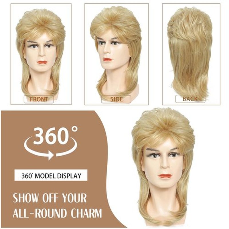 ByouByou Mullet Wigs for Men 80s Costumes Fancy Party Accessory Cosplay Wig (Light Blonde)