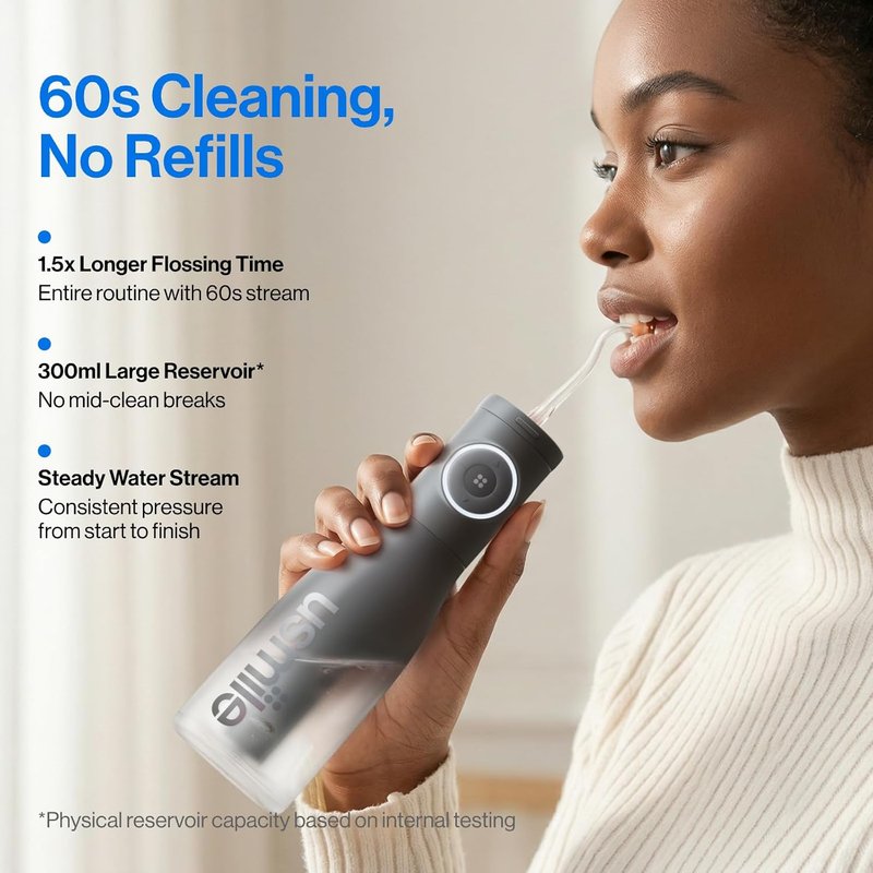 Usmile C30 Cordless Water Flosser - 300ml Tank, 5 Pressure Levels, USB-C Rechargeable, IPX7 Waterproof | Black