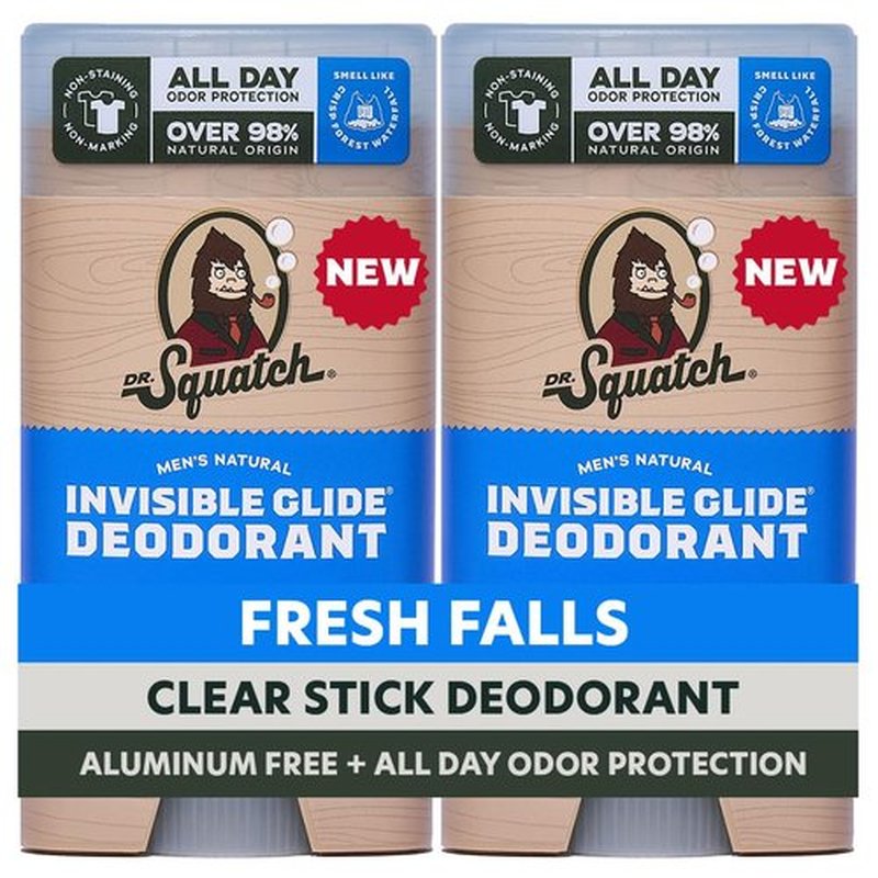 Dr. Squatch Invisible Glide Men’s Deodorant - Aluminum-Free, Smooth Glide, Fresh Falls - 2.65oz (2-Pack)