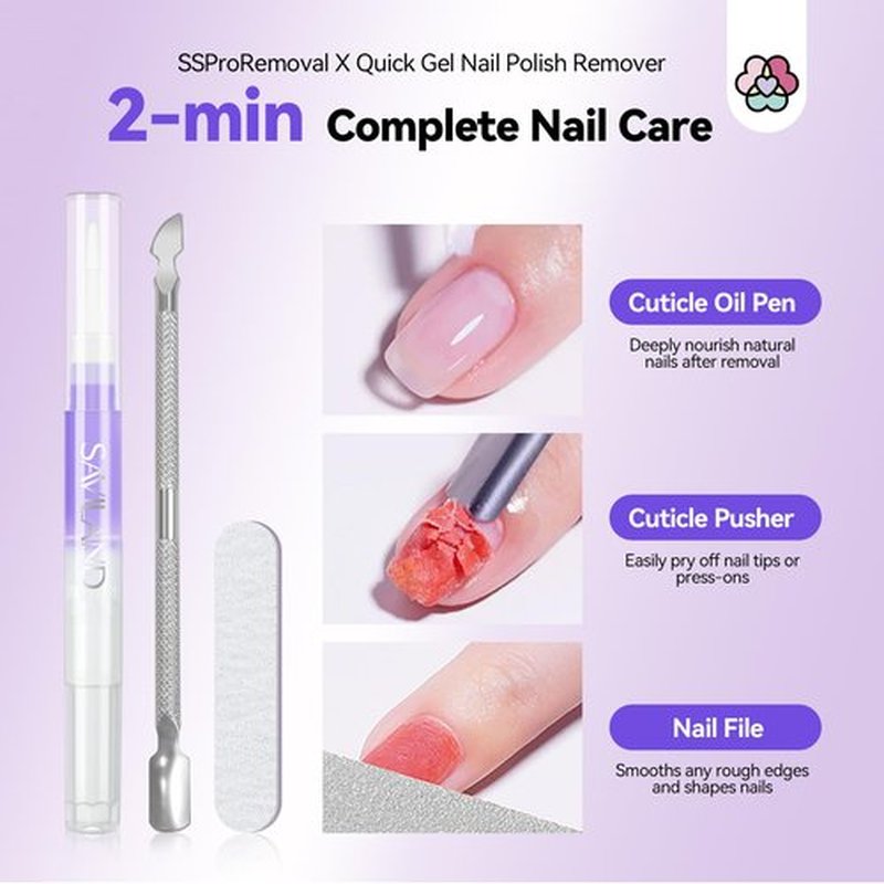 SAVILAND Dip Powder Remover Kit: 2-Min Fast Dip Remover Castor Oil & Nail Remover with Cuticle Oil Pen Pusher Nail File for Builder Acrylic Dip Powder Less-Damaging Salon