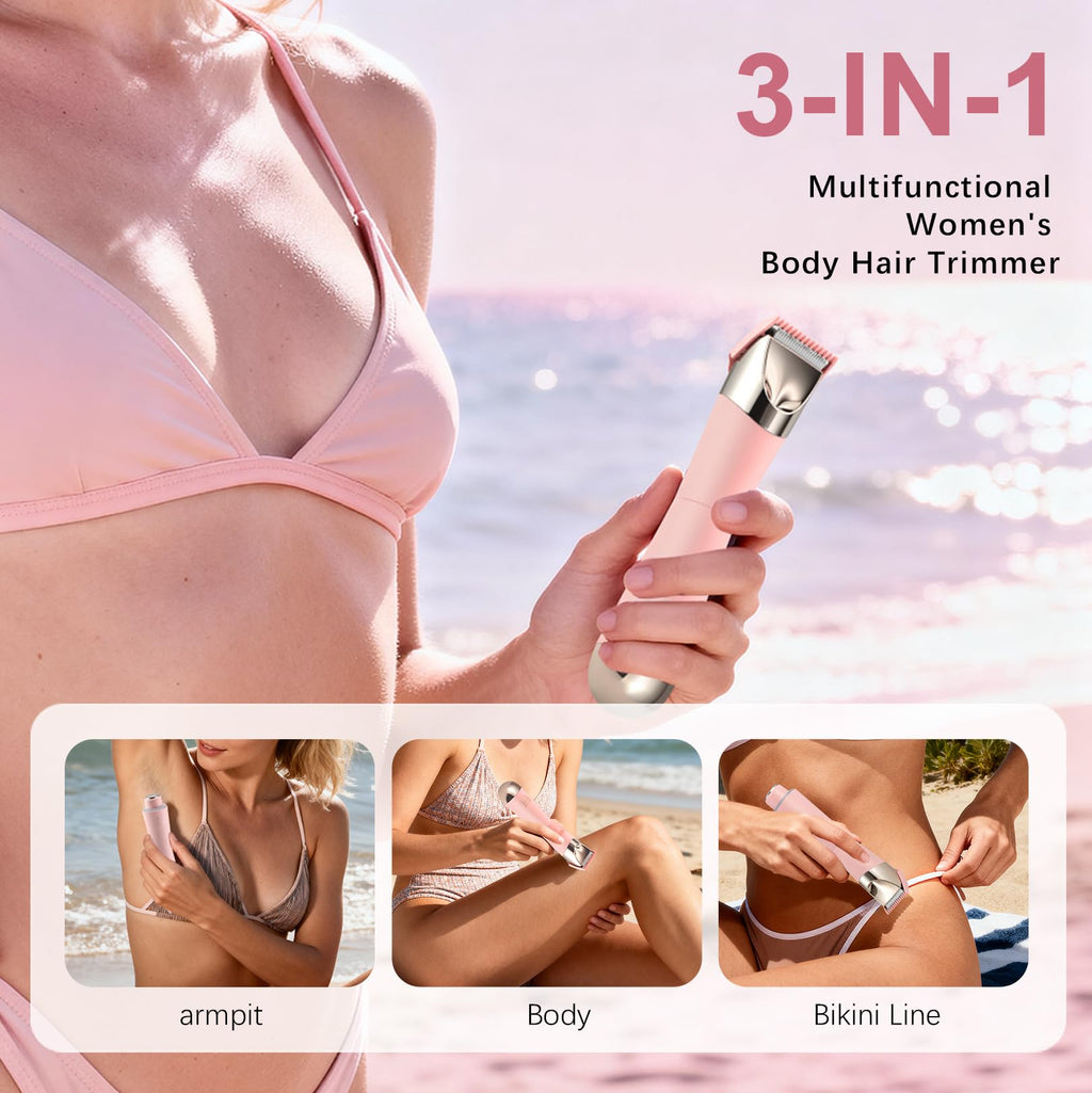 Dermave Bikini Shaver & Trimmer for Women, IPX7 Waterproof Electric Razor for Pubic Hair, Face, Legs, Underarms - Painless-Pink