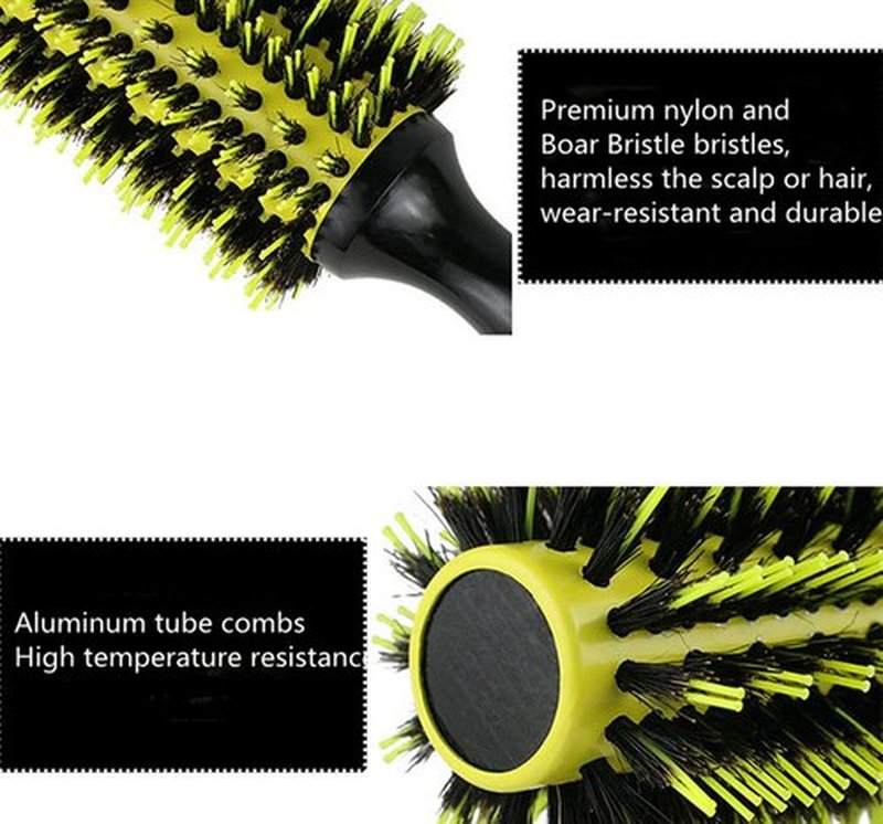 Healthcom 3 in 1 Ceramic & Ionic Bristle Round Barrel Hair Brush Set for Women & Men - Professional Styling, Blow Drying, Curling with Boar Bristle Brush & Scalp Comb (Yellow)
