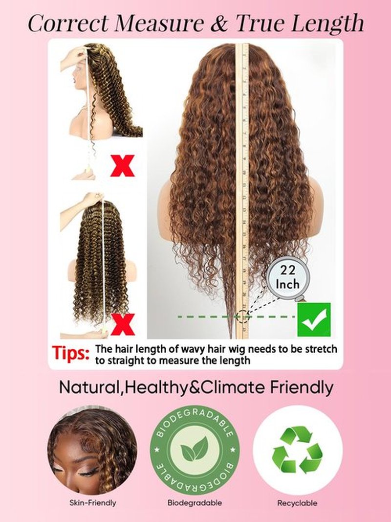 NOELLA Highlight 13x6 HD Lace Front Wigs Human Hair 20 Inch Honey Blonde Ombre Water Wave Lace Frontal Human Hair Wigs 210% Density Wet and Wavy Highlighted Curly Glueless Wig For Black Women