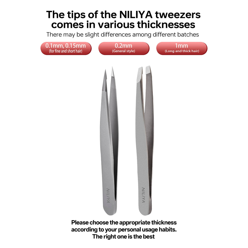 NILIYA Pointed Tweezers for Women Facial Hair, Professional Fine Point Eyebrow Tweezers with Comfortable Handle, Ingrown Hair and Splinter Removal, With Travel Case