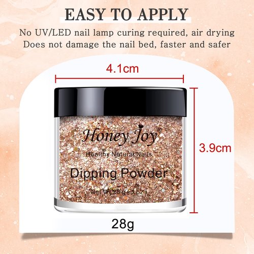 28g/Box Champagne Color Shine Glitter Hexagon Sequins Paillette Dip Powder Nails Dipping Nails Long-Lasting Nails No UV Light Needed (HJ-ND064B-No.137)