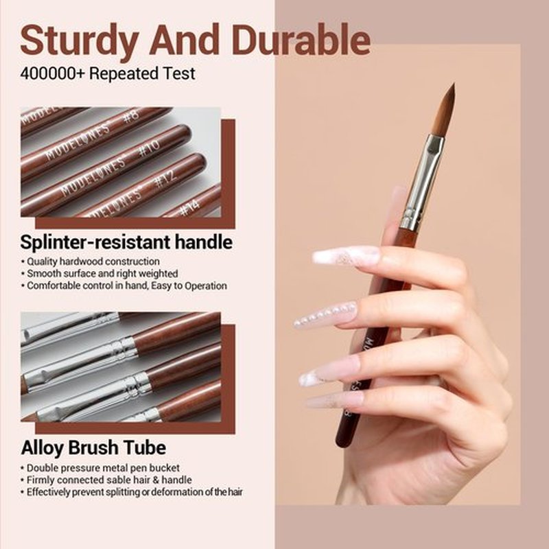Modelones Kolinsky Sable Acrylic Nail Art Brush Red Wood Pen Nail Brush for Acrylic Powder Molding Drawing Professional Manicure Pens (14#)