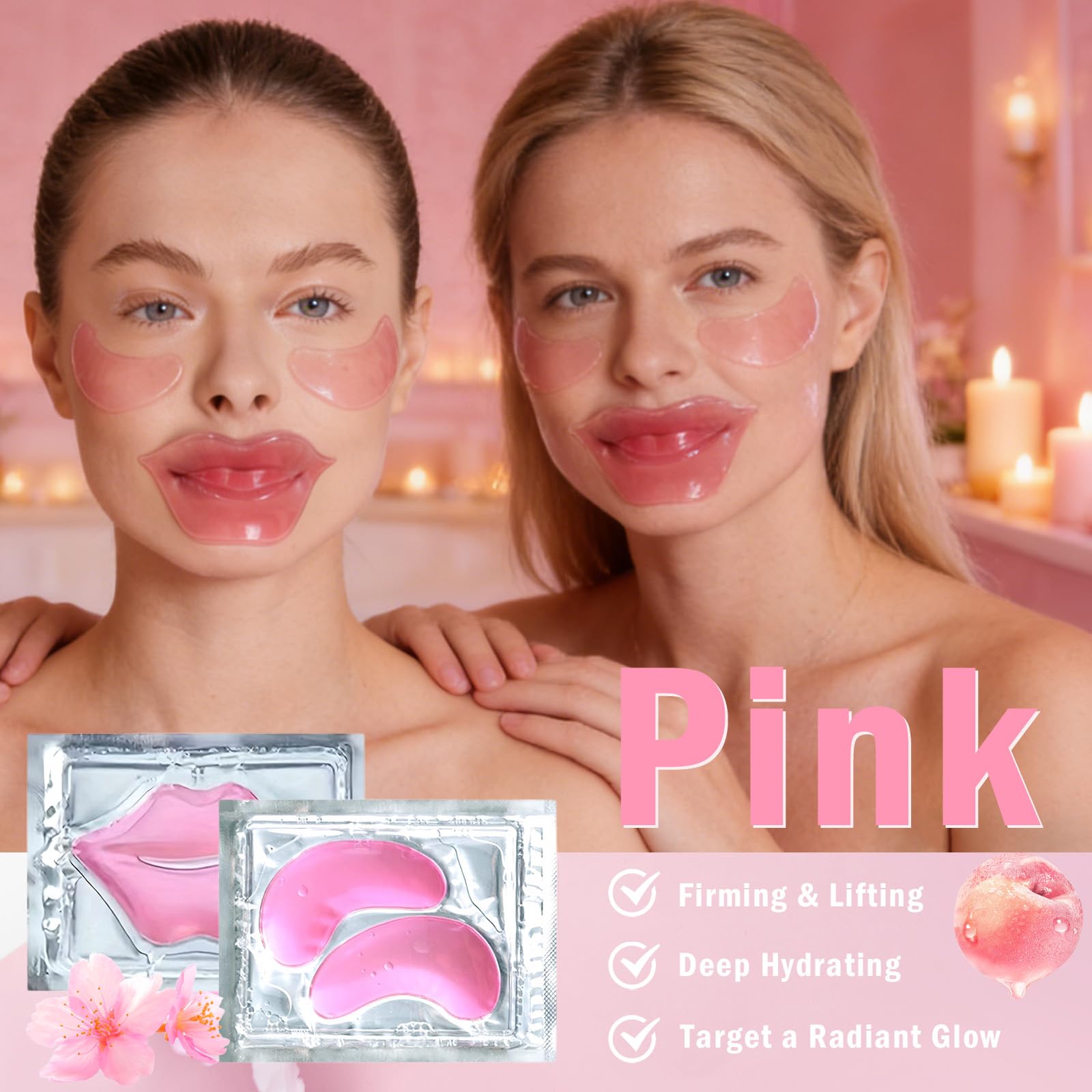 30 Pairs Eye Mask & Lip Mask, Pink Collagen Under Eye Patches for Puffy Eyes, Korean Lip Mask Skincare, Small Gifts, Mothers Day Gifts, Teacher Appreciation Gifts, Birthday Party Favors, Bulk Gifts