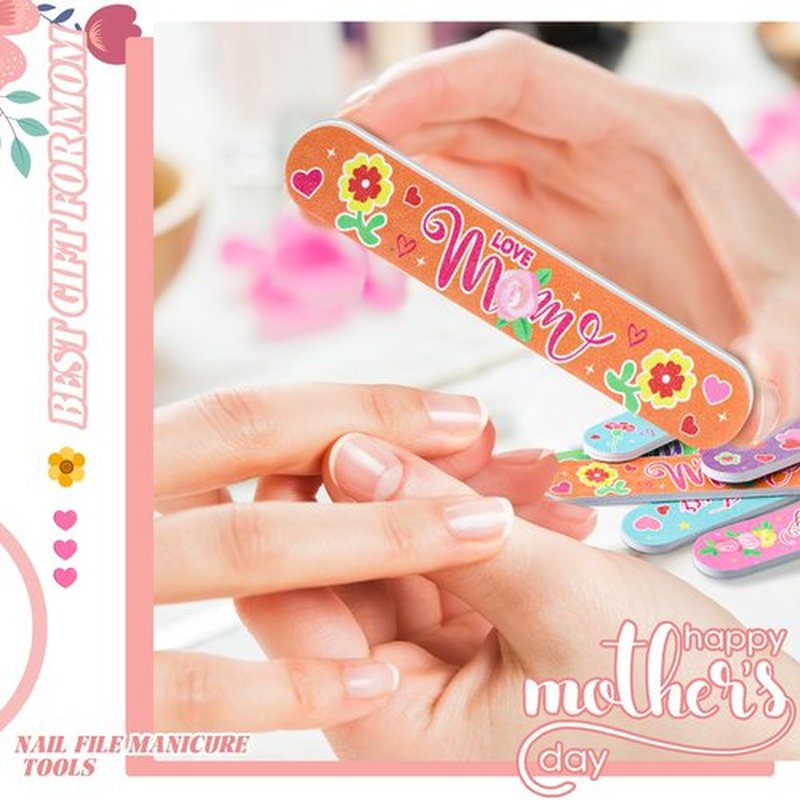 Gisafai 48 Pcs Mother's Day Gift Mom Emery Board Mother's Day Double Sided Nail File Manicure Tools for Party Supplies 12 Styles